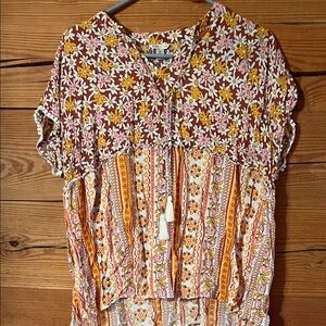Cato Floral Tunic Top - Pink, Yellow, White